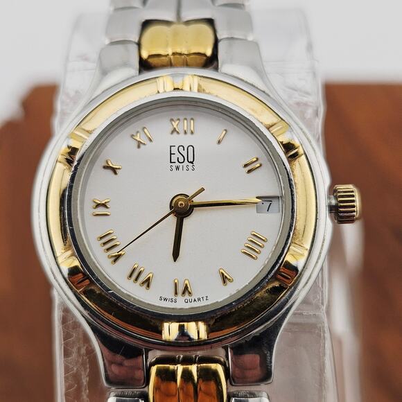 ESQ Swiss Watch Women's Two Tone Link Classic Casual Everyday Roman Numeral - Picture 2 of 7